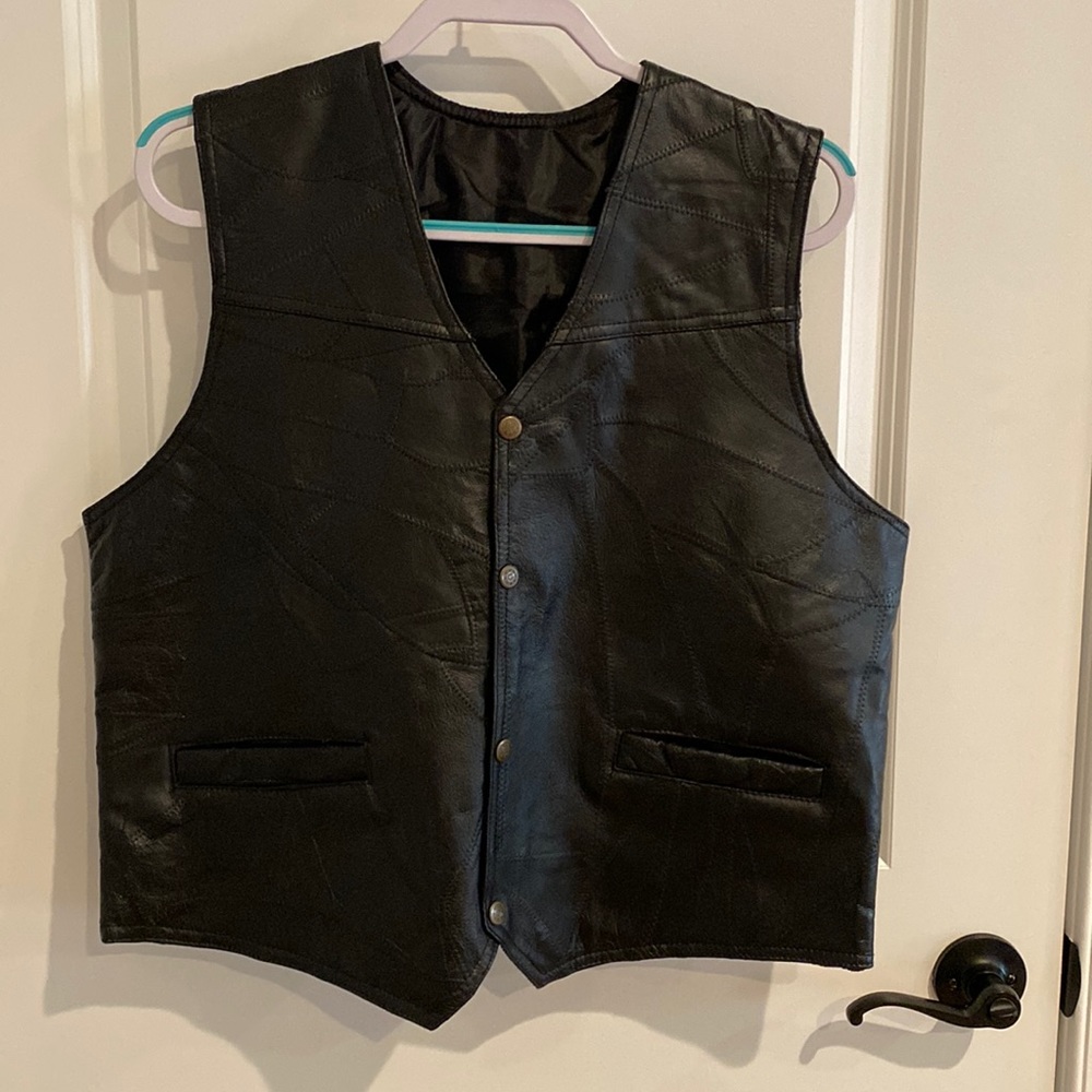 Black Leather Patchwork Vest